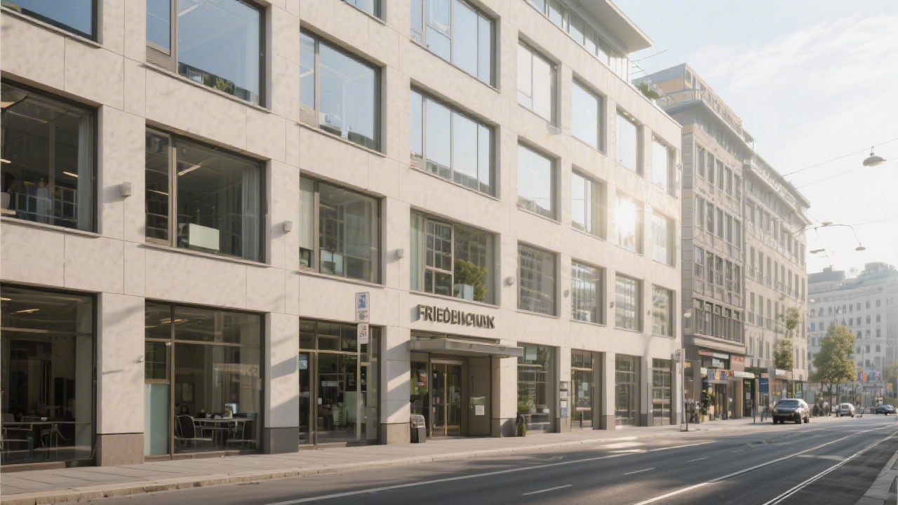 Exterior photo of an office building on Friedrichstraße in Berlin under soft daylight conveying trustworthy local presence and accessible customer support